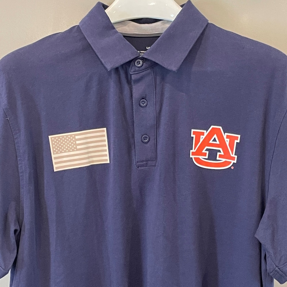 Under Armour Auburn Tigers Navy Blue HeatGear Polo Shirt Mens Large American